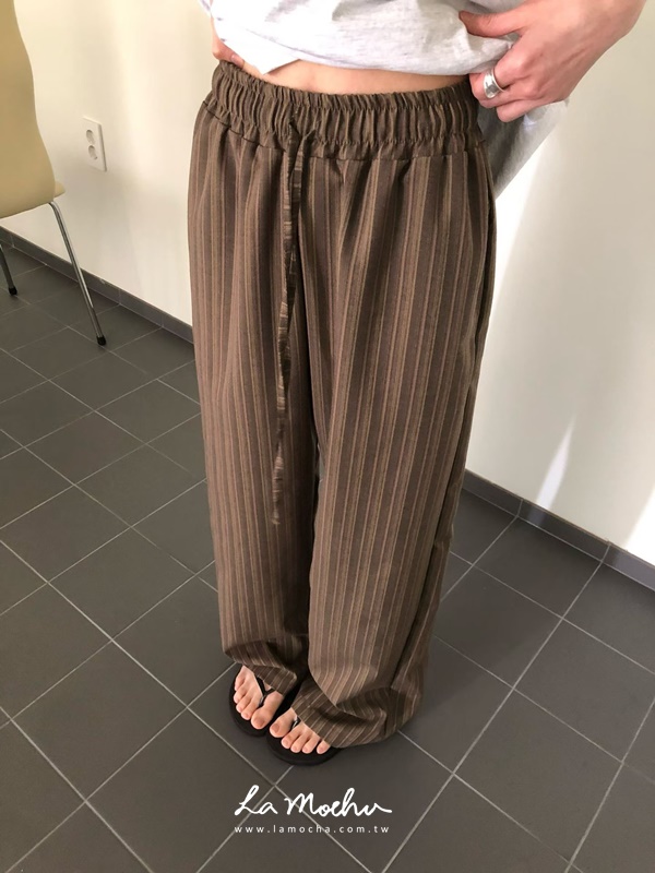 老錢風抽繩條紋褲